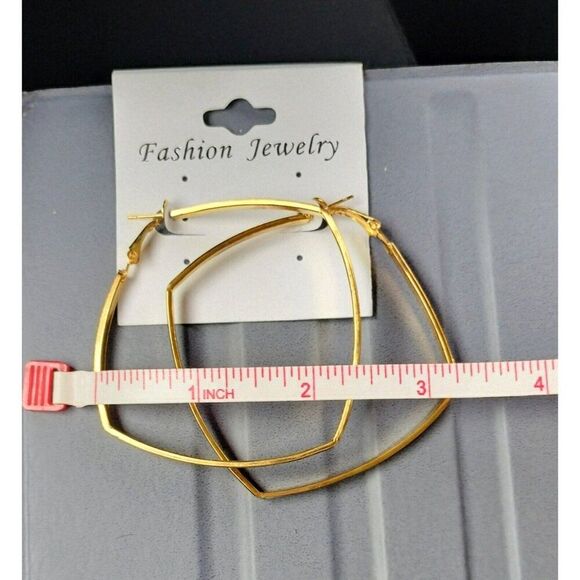 Hoop Earrings Gold Tone Fashion Jewelry Eggshell White Lightweight Career Square - Picture 10 of 15